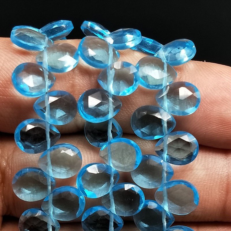Topazio Azzurro Idrotermale in Perline Forma Goccia Piatto Sfaccettato a Mano Foro Laterale