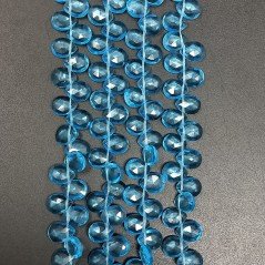 Topazio Azzurro Idrotermale in Perline Forma Goccia Piatto Sfaccettato a Mano Foro Laterale