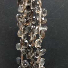 Quarzo Fume Naturale Perline Forma Cuore Piatto Sfaccettato a Mano Foro Laterale