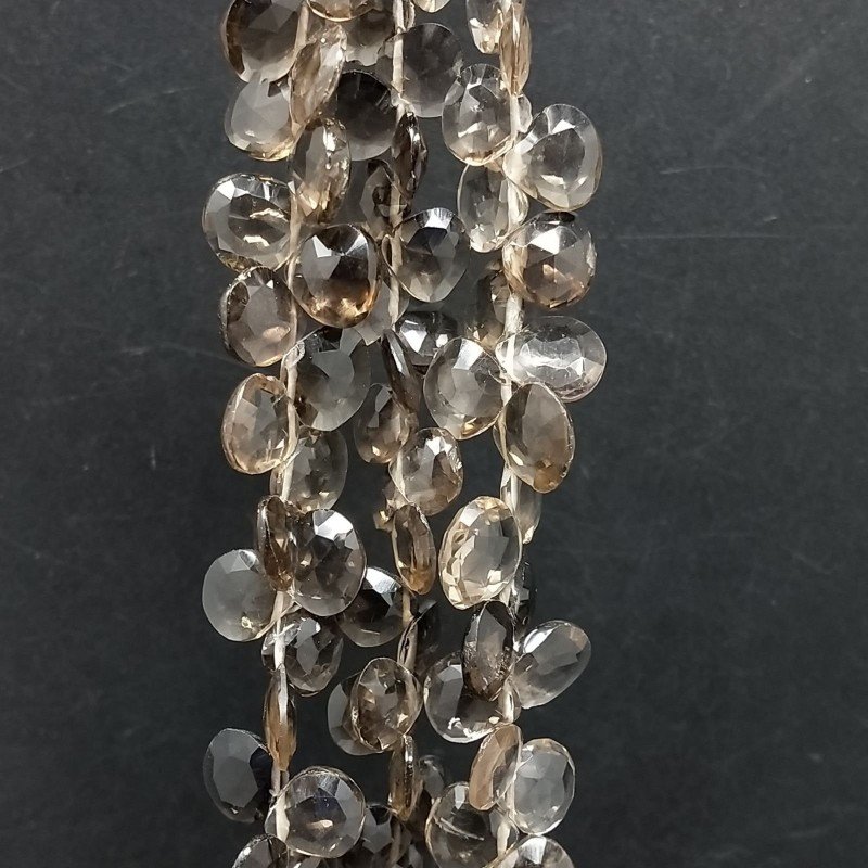 Quarzo Fume Naturale Perline Forma Cuore Piatto Sfaccettato a Mano Foro Laterale