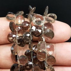 Quarzo Fume Naturale Perline Forma Cuore Piatto Sfaccettato a Mano Foro Laterale