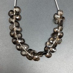 Quarzo Fume Naturale Perline Forma Cuore Piatto Sfaccettato a Mano Foro Laterale