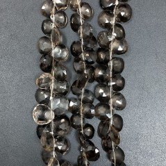 Quarzo Fume Naturale Perline Forma Cuore Piatto Sfaccettato a Mano Foro Laterale