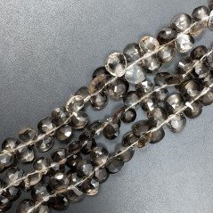 Quarzo Fume Naturale Perline Forma Cuore Piatto Sfaccettato a Mano Foro Laterale