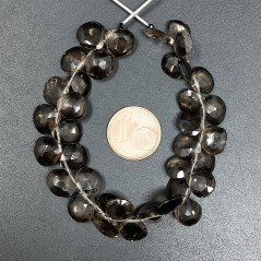 Quarzo Fume Naturale Perline Forma Cuore Piatto Sfaccettato a Mano Foro Laterale