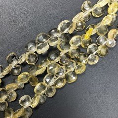 Quarzo Limone Naturale Perline Forma Cuore Piatto Sfaccettato a Mano Foro Laterale