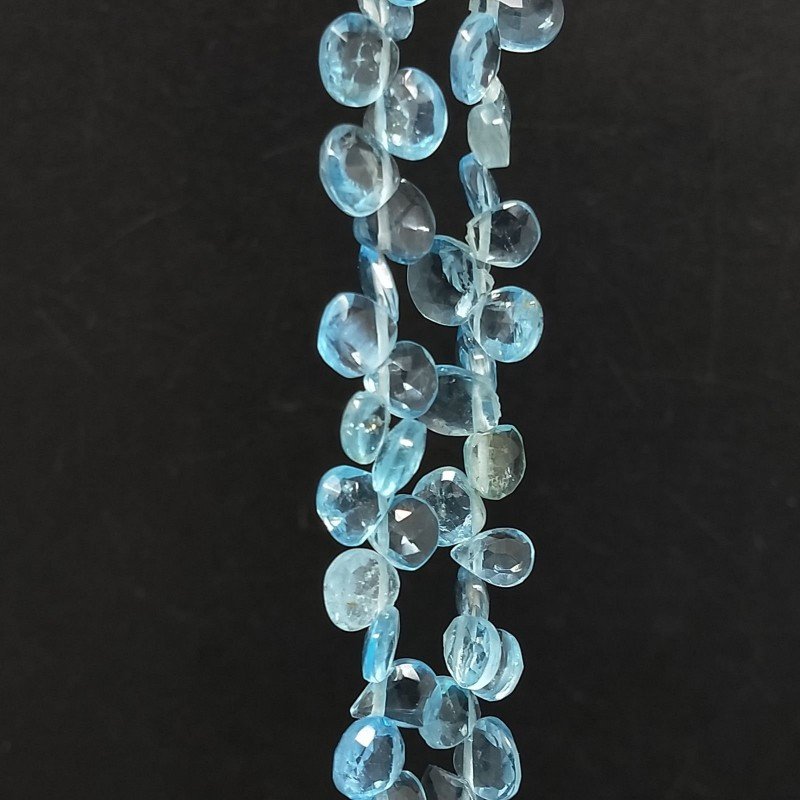 Topazio Azzurro Blu Svizzera Naturale Perline Forma Cuore Piatto Sfaccettato a Mano Foro Laterale