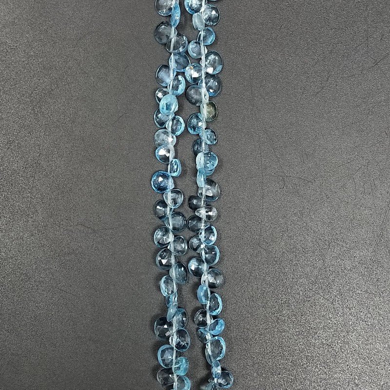 Topazio Azzurro Blu Svizzera Naturale Perline Forma Cuore Piatto Sfaccettato a Mano Foro Laterale
