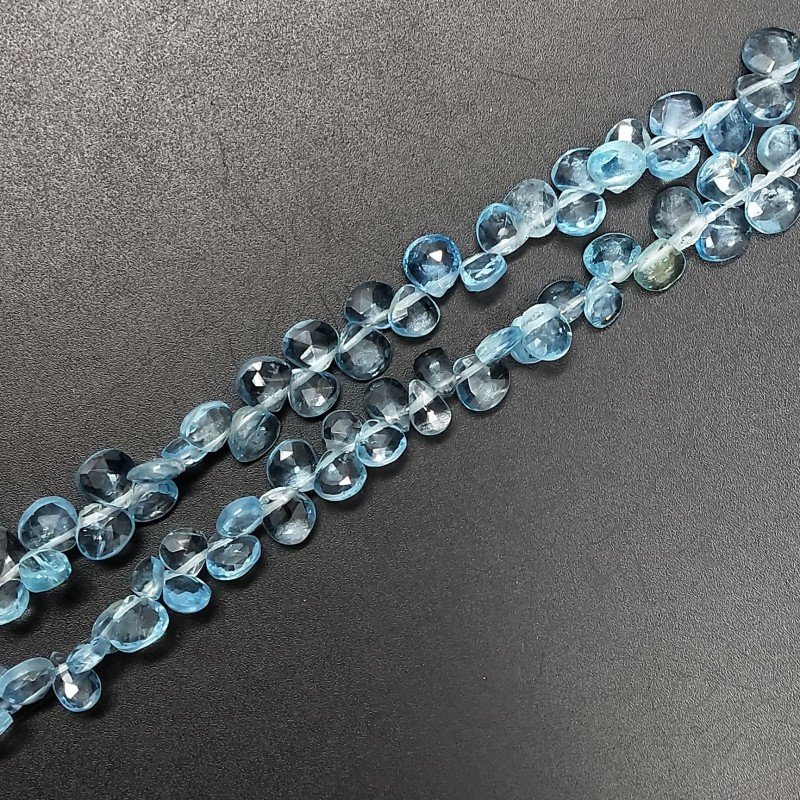 Topazio Azzurro Blu Svizzera Naturale Perline Forma Cuore Piatto Sfaccettato a Mano Foro Laterale