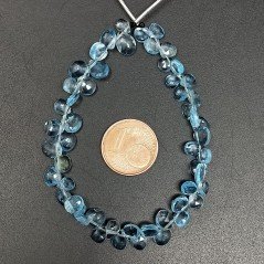 Topazio Azzurro Blu Svizzera Naturale Perline Forma Cuore Piatto Sfaccettato a Mano Foro Laterale