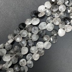 Quarzo Rutilato Tormalinato Naturale Perline Forma Cuore Piatto Sfaccettato a Mano Foro Laterale 08-10mm