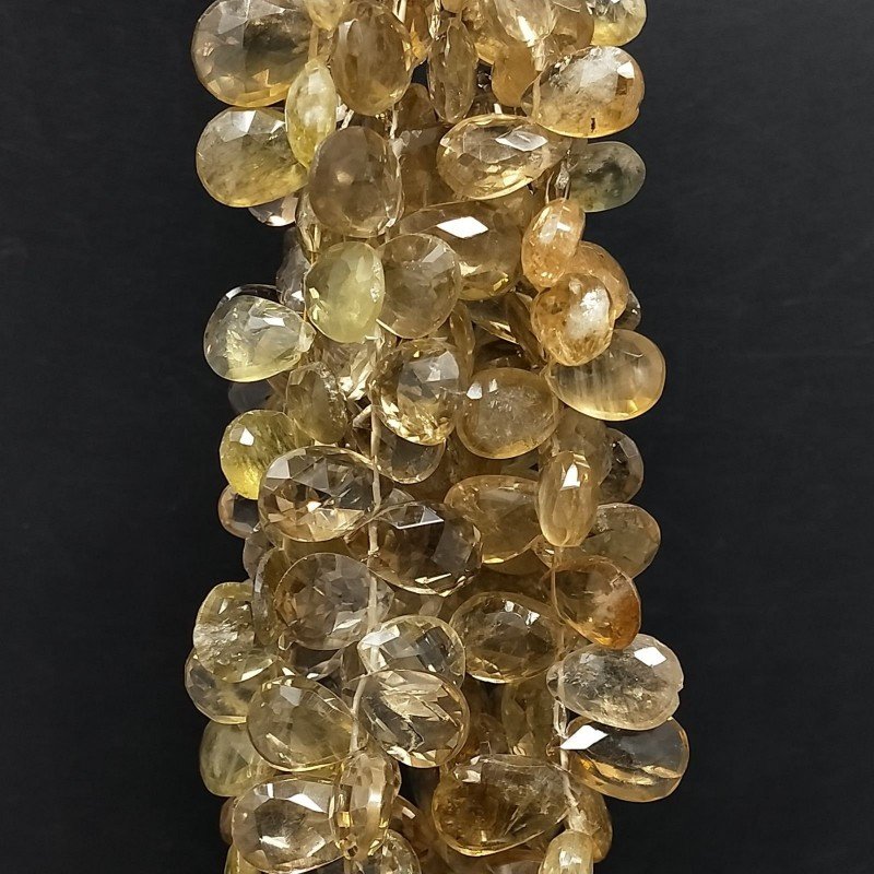 Quarzo Citrine Cognac Naturale in Perline Forma Goccia Piatto Sfaccettato a Mano Foro Laterale