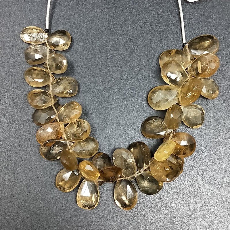 Quarzo Citrine Cognac Naturale in Perline Forma Goccia Piatto Sfaccettato a Mano Foro Laterale