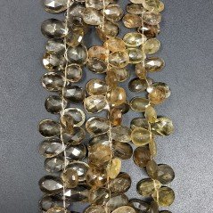 Quarzo Citrine Cognac Naturale in Perline Forma Goccia Piatto Sfaccettato a Mano Foro Laterale