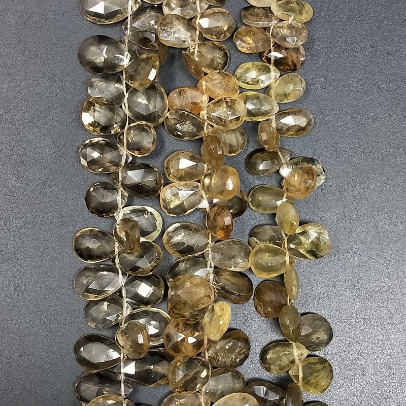 Quarzo Citrine Cognac Naturale in Perline Forma Goccia Piatto Sfaccettato a Mano Foro Laterale