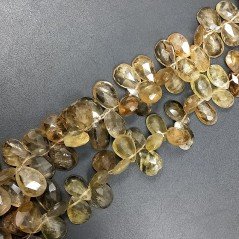 Quarzo Citrine Cognac Naturale in Perline Forma Goccia Piatto Sfaccettato a Mano Foro Laterale