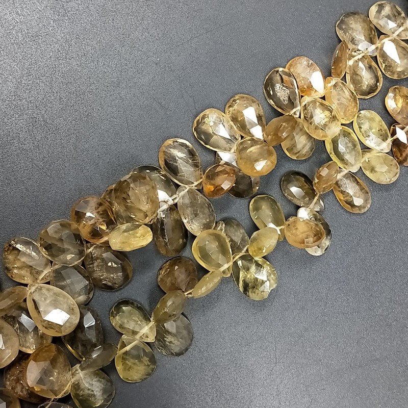 Quarzo Citrine Cognac Naturale in Perline Forma Goccia Piatto Sfaccettato a Mano Foro Laterale