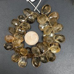 Quarzo Citrine Cognac Naturale in Perline Forma Goccia Piatto Sfaccettato a Mano Foro Laterale