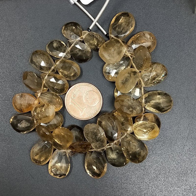 Quarzo Citrine Cognac Naturale in Perline Forma Goccia Piatto Sfaccettato a Mano Foro Laterale