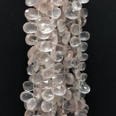 Quarzo Rosa Naturale in Perline Forma Goccia Piatto Sfaccettato a Mano Foro Laterale