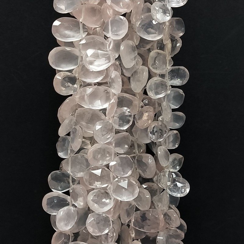 Quarzo Rosa Naturale in Perline Forma Goccia Piatto Sfaccettato a Mano Foro Laterale