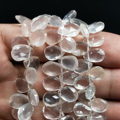 Quarzo Rosa Naturale in Perline Forma Goccia Piatto Sfaccettato a Mano Foro Laterale