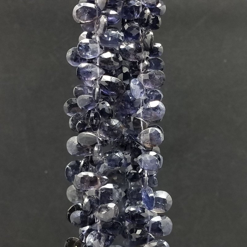 Iolite Naturale in Perline Forma Goccia Piatto Sfaccettato a Mano Foro Laterale 06-08X09-12mm