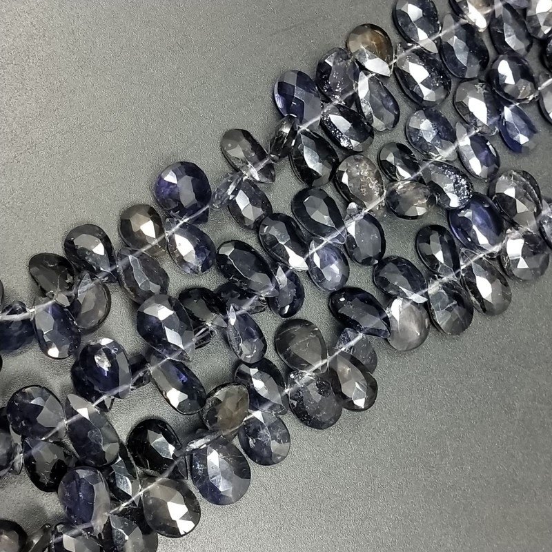 Iolite Naturale in Perline Forma Goccia Piatto Sfaccettato a Mano Foro Laterale 06-08X09-12mm