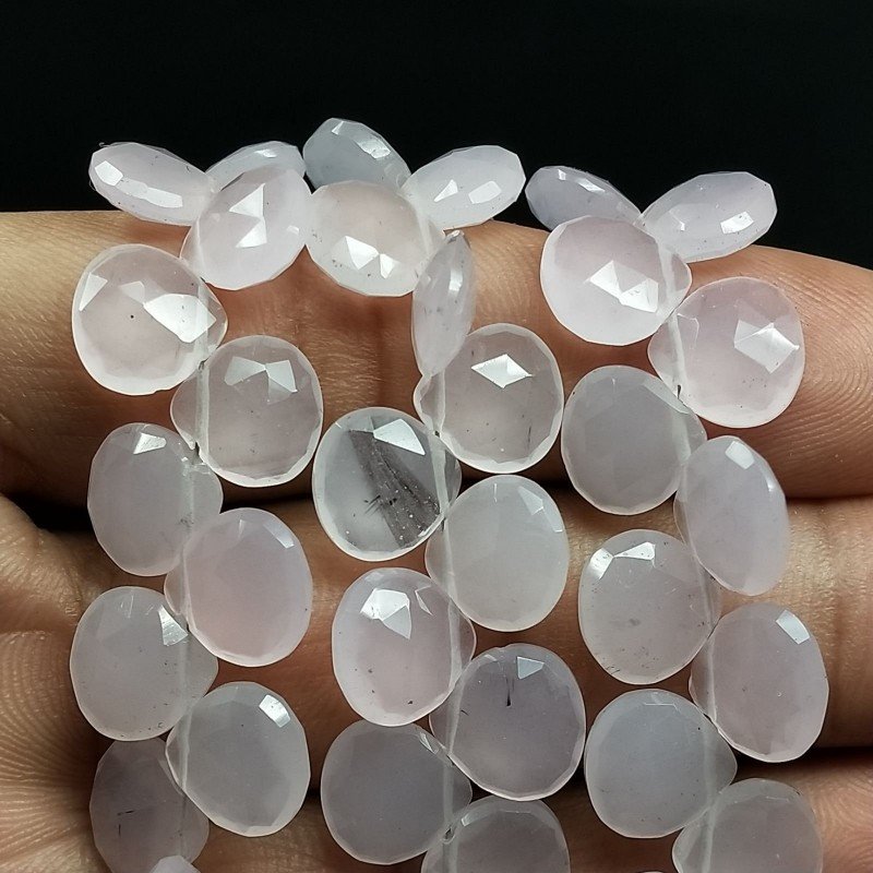 Calcedonia Rosa Perline Forma Cuore Piatto Sfaccettato a Mano Foro Laterale 10mm