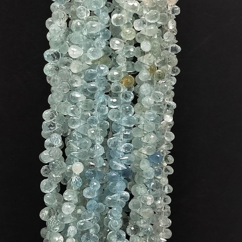 Acquamarina Naturale in Perline Forma Goccia Tondo Sfaccettato a Mano Foro Laterale Mini