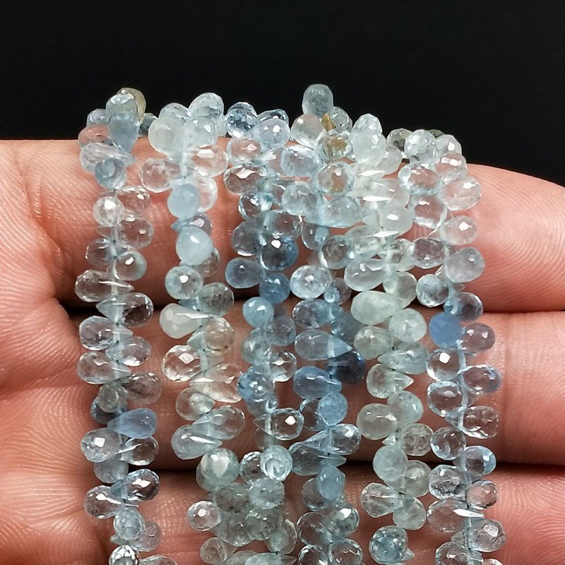 Acquamarina Naturale in Perline Forma Goccia Tondo Sfaccettato a Mano Foro Laterale Mini