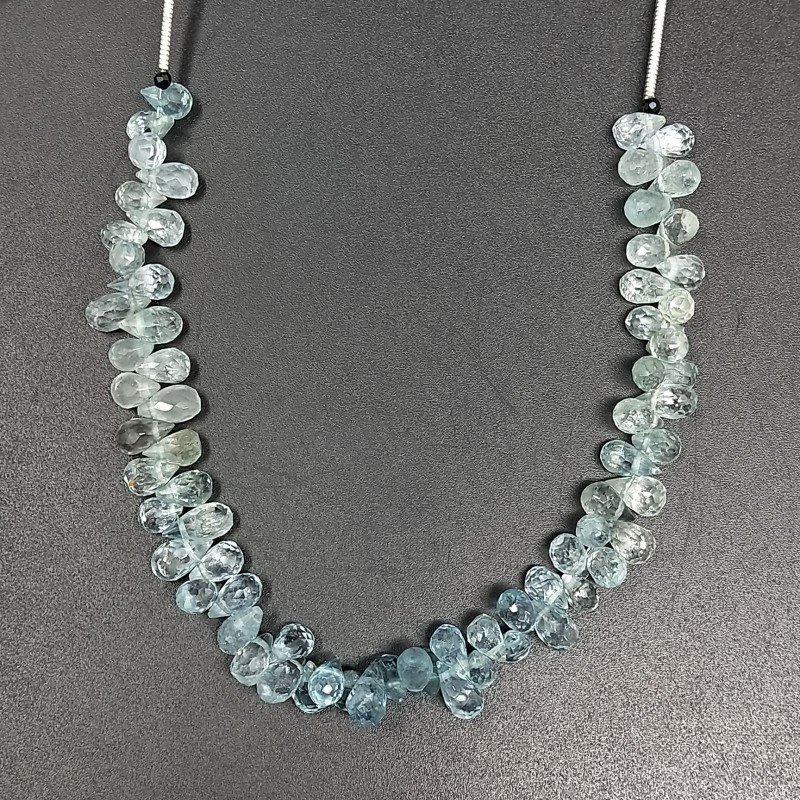 Acquamarina Naturale in Perline Forma Goccia Tondo Sfaccettato a Mano Foro Laterale Mini