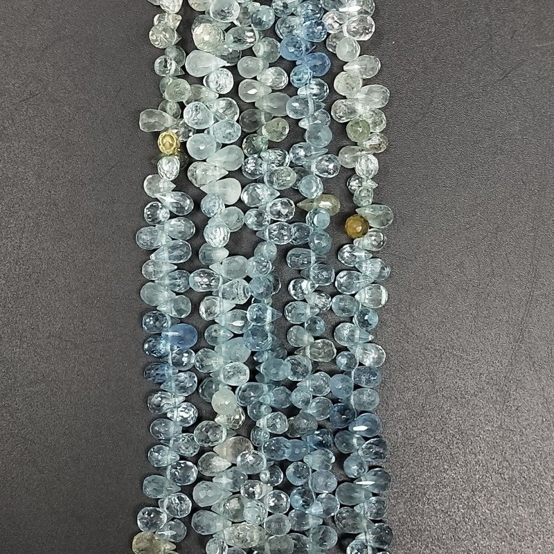 Acquamarina Naturale in Perline Forma Goccia Tondo Sfaccettato a Mano Foro Laterale Mini