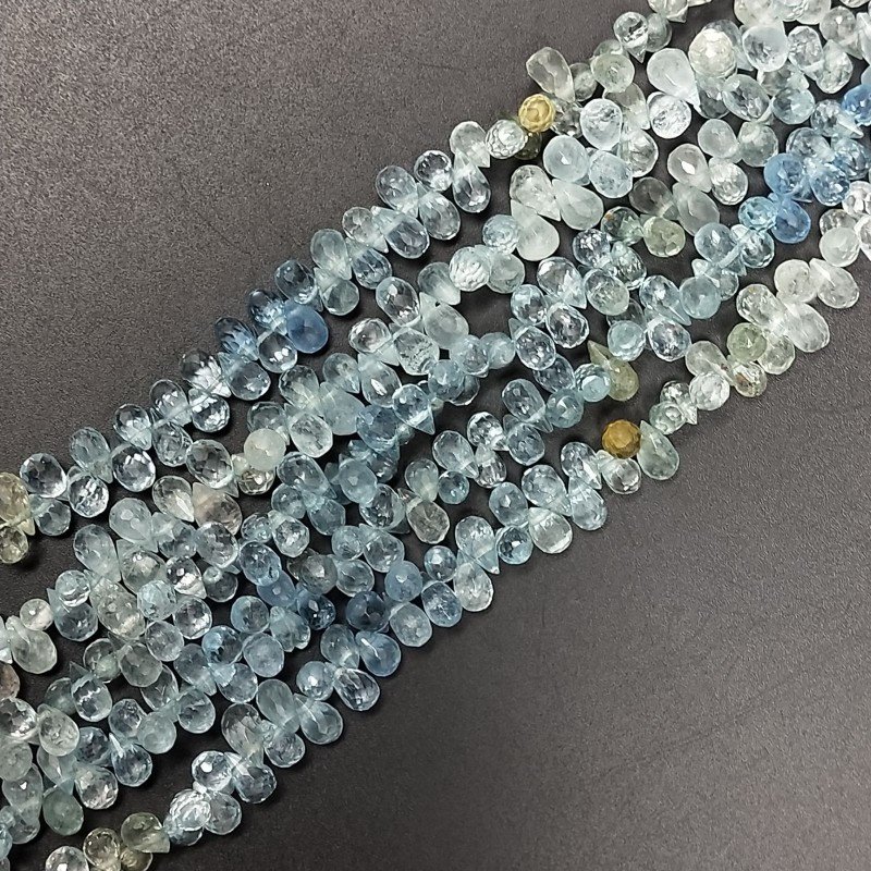 Acquamarina Naturale in Perline Forma Goccia Tondo Sfaccettato a Mano Foro Laterale Mini