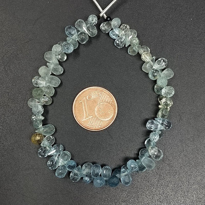 Acquamarina Naturale in Perline Forma Goccia Tondo Sfaccettato a Mano Foro Laterale Mini