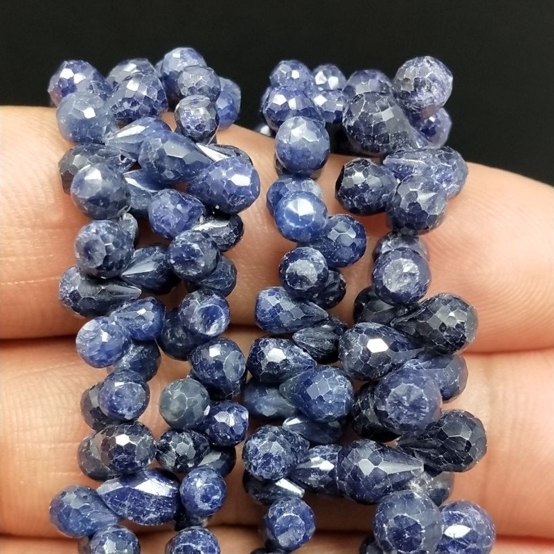 Zaffiro Blu Naturale in Perline Forma Goccia Tondo Sfaccettato a Mano Foro Laterale
