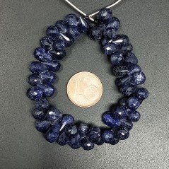 Zaffiro Blu Naturale in Perline Forma Goccia Tondo Sfaccettato a Mano Foro Laterale