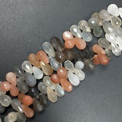 Pietra di Luna Multicolore Naturale in Perline Forma Goccia Tondo Sfaccettato a Mano Foro Laterale