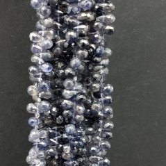 Iolite Naturale in Perline Forma Goccia Tondo Sfaccettato a Mano Foro Laterale