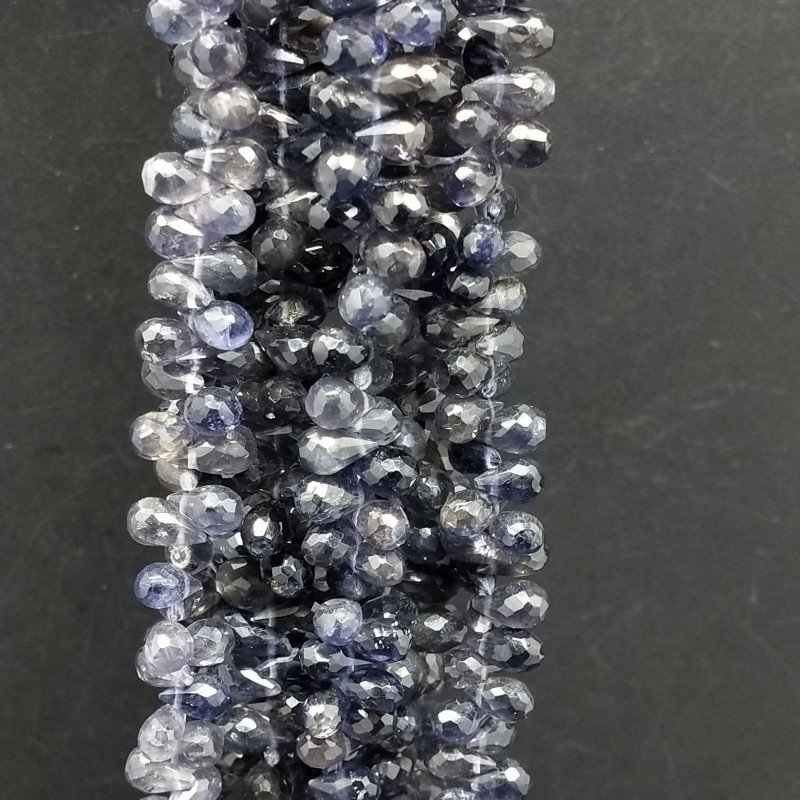 Iolite Naturale in Perline Forma Goccia Tondo Sfaccettato a Mano Foro Laterale