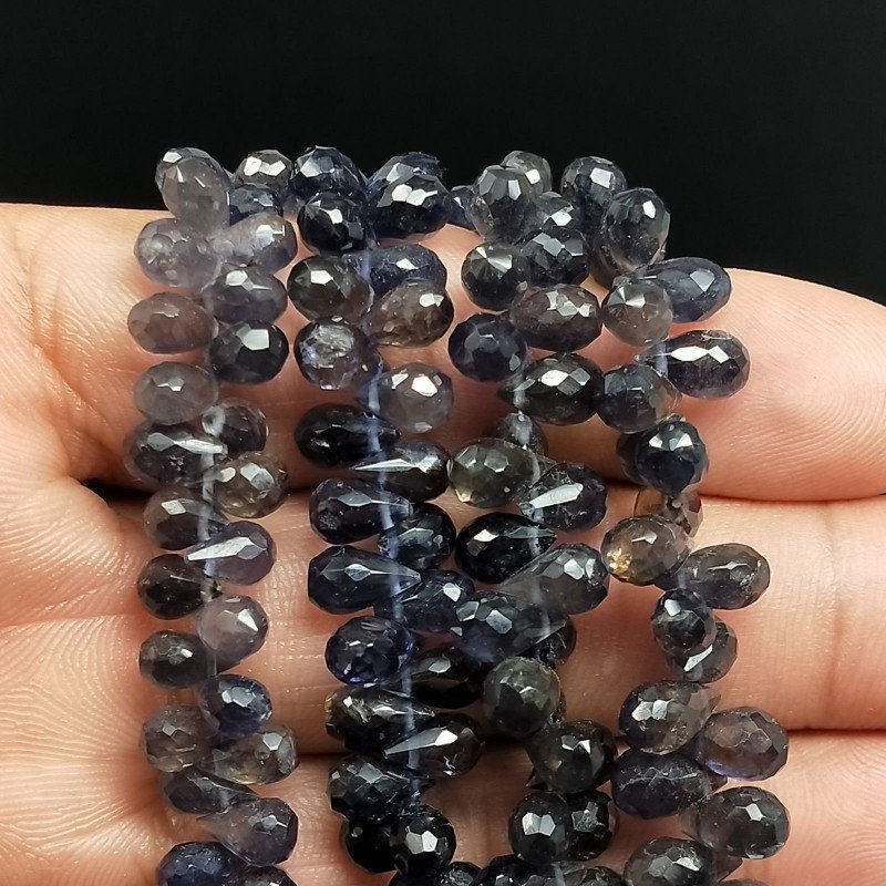 Iolite Naturale in Perline Forma Goccia Tondo Sfaccettato a Mano Foro Laterale