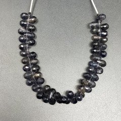 Iolite Naturale in Perline Forma Goccia Tondo Sfaccettato a Mano Foro Laterale