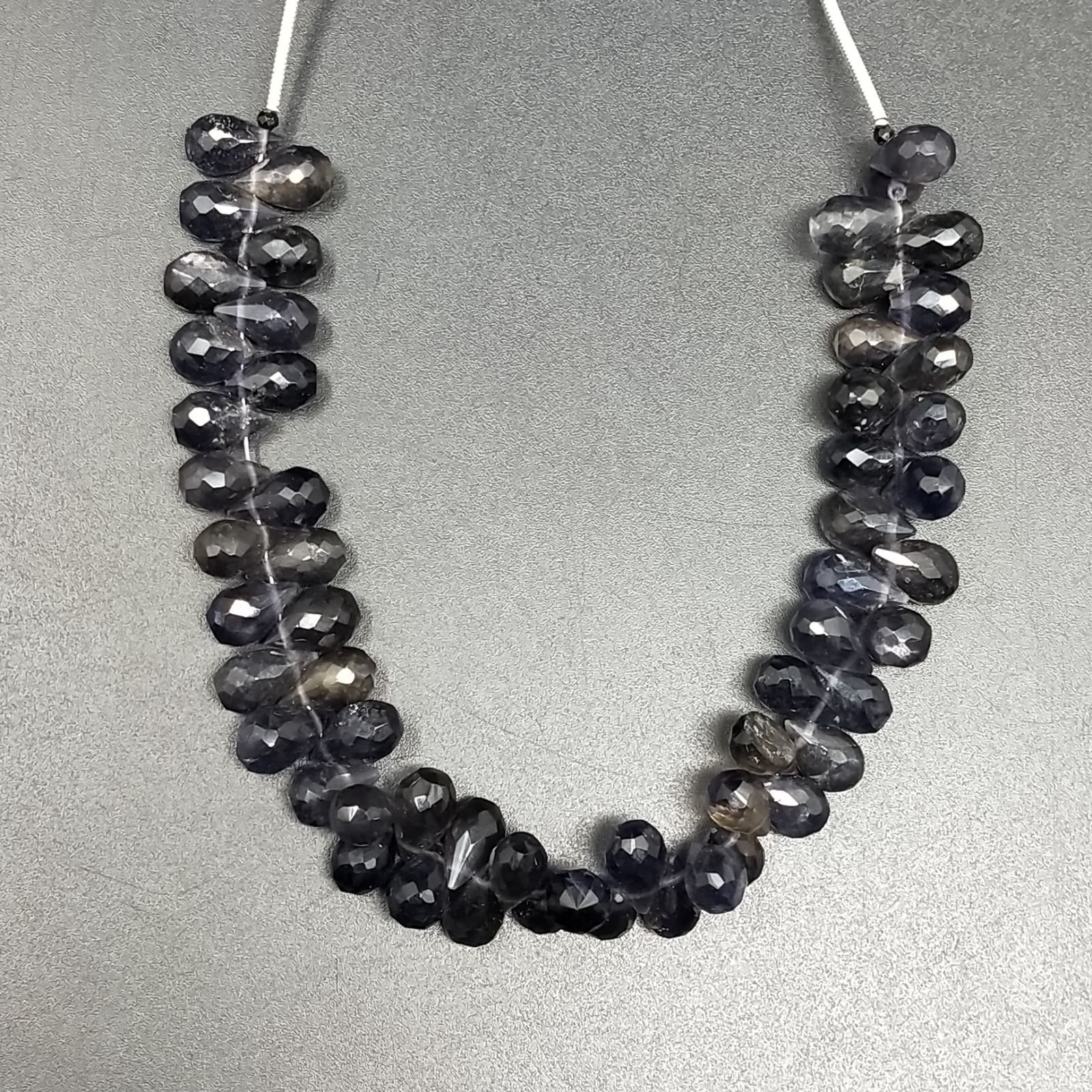 Iolite Naturale in Perline Forma Goccia Tondo Sfaccettato a Mano Foro Laterale
