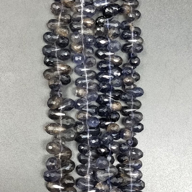 Iolite Naturale in Perline Forma Goccia Tondo Sfaccettato a Mano Foro Laterale