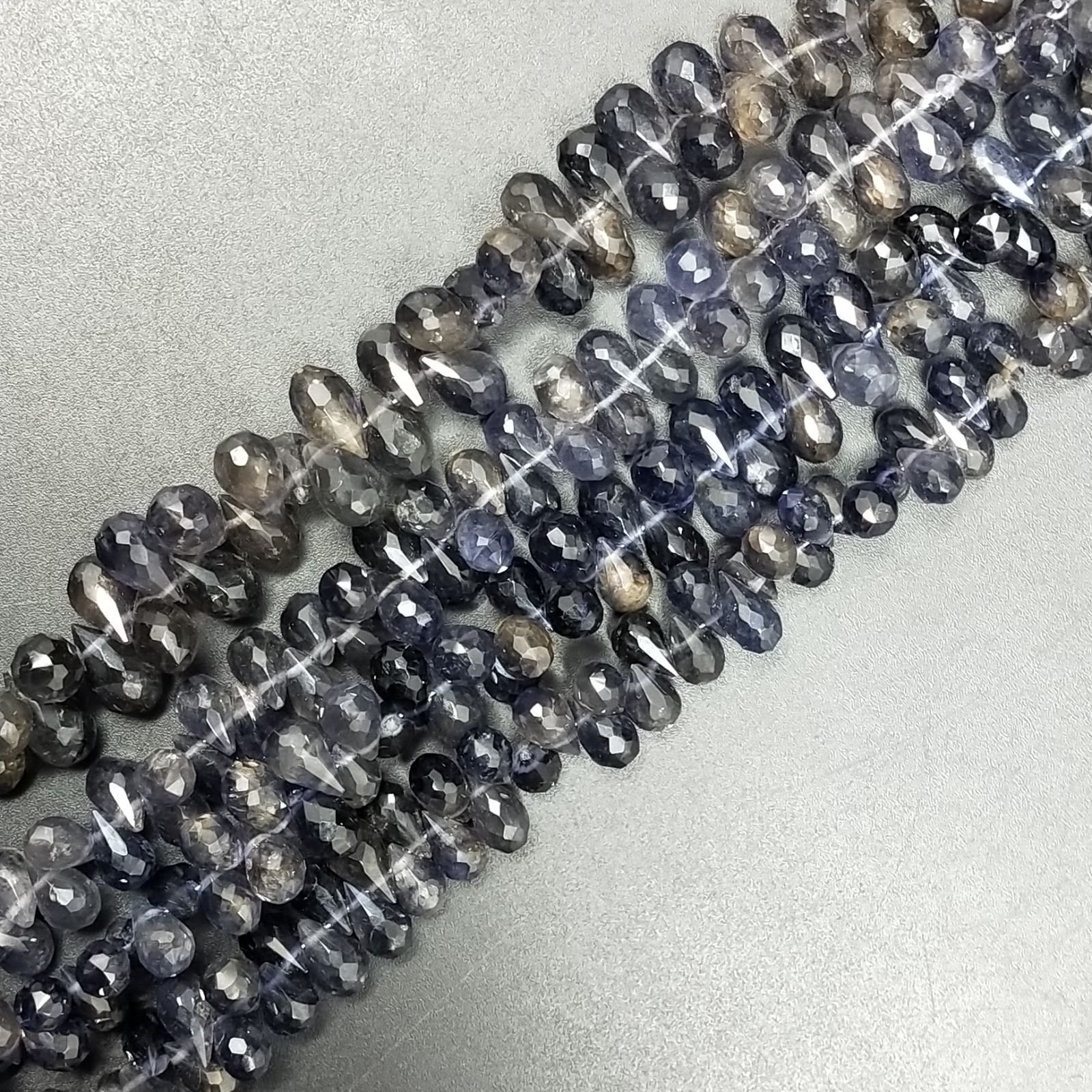 Iolite Naturale in Perline Forma Goccia Tondo Sfaccettato a Mano Foro Laterale