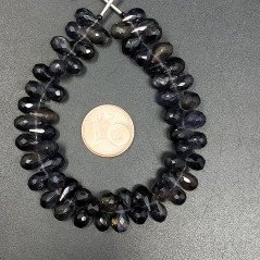 Iolite Naturale in Perline Forma Goccia Tondo Sfaccettato a Mano Foro Laterale