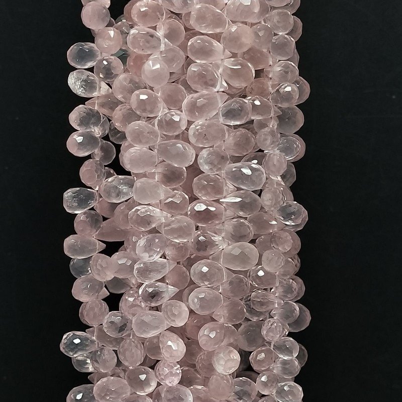 Quarzo Rosa Naturale in Perline Forma Goccia Mini Tondo Sfaccettato a Mano Foro Laterale