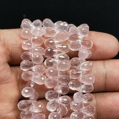 Quarzo Rosa Naturale in Perline Forma Goccia Mini Tondo Sfaccettato a Mano Foro Laterale