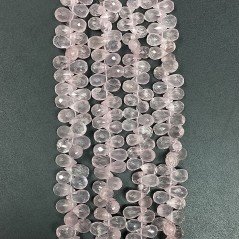 Quarzo Rosa Naturale in Perline Forma Goccia Mini Tondo Sfaccettato a Mano Foro Laterale