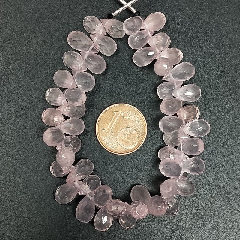 Quarzo Rosa Naturale in Perline Forma Goccia Mini Tondo Sfaccettato a Mano Foro Laterale
